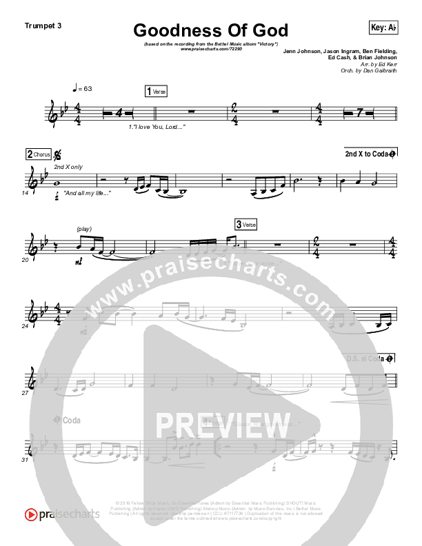 Goodness Of God Trumpet 3 (Bethel Music / Jenn Johnson)