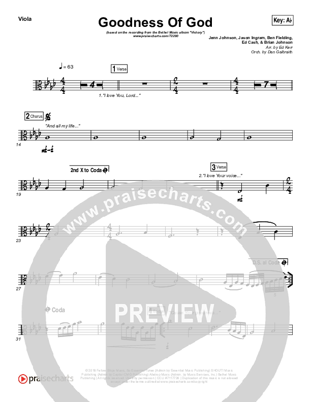 Goodness Of God Viola (Bethel Music / Jenn Johnson)