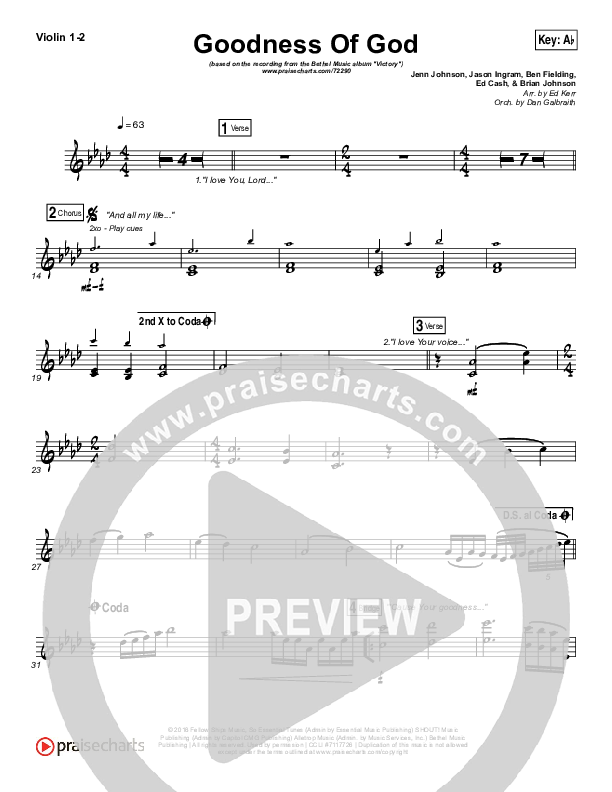 Goodness Of God Violin Sheet Music PDF (Bethel Music / Jenn Johnson
