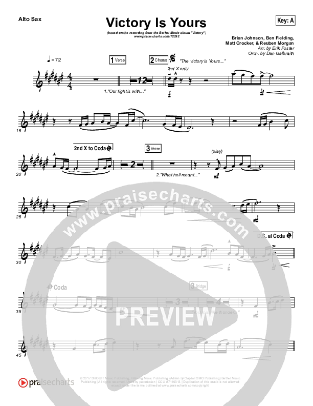 Victory Is Yours Alto Sax (Bethel Music / Bethany Wohrle)