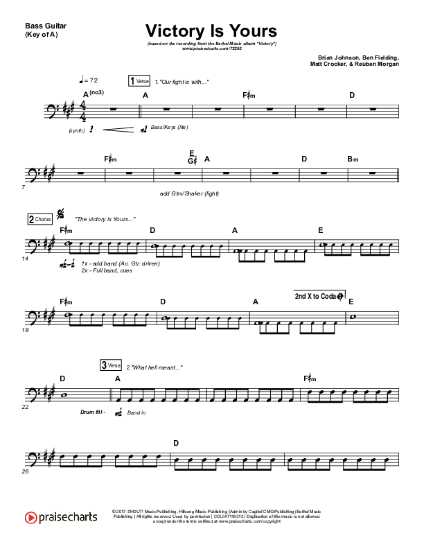Victory Is Yours Bass Guitar (Bethel Music / Bethany Wohrle)
