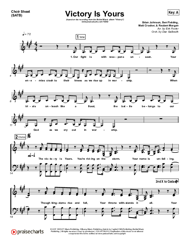 Victory Is Yours Choir Vocals (SATB) (Bethel Music / Bethany Wohrle)