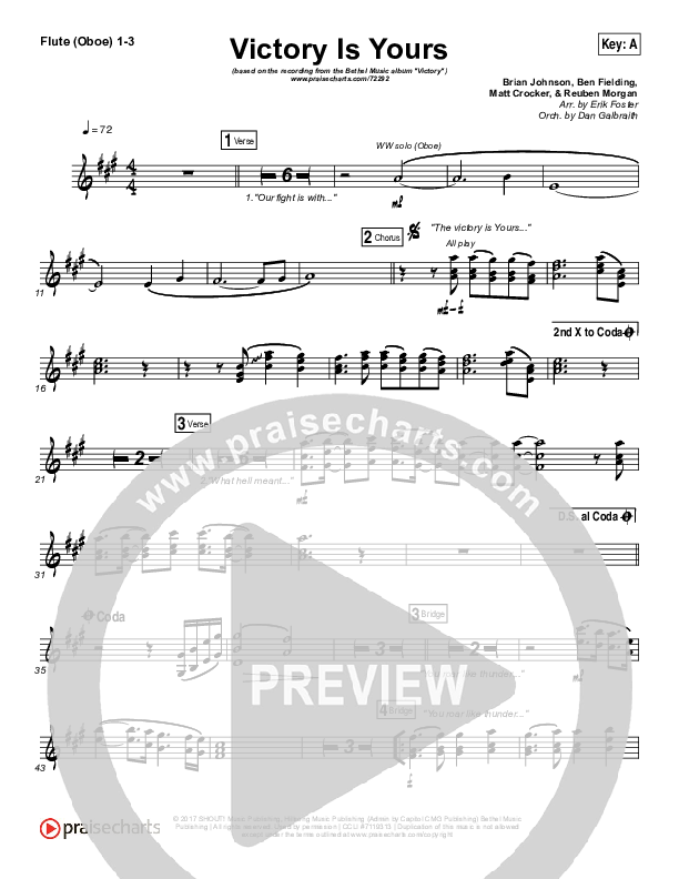Victory Is Yours Flute/Oboe 1/2/3 (Bethel Music / Bethany Wohrle)