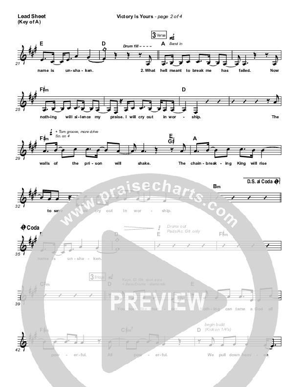 Victory Is Yours Lead Sheet (Melody) (Bethel Music / Bethany Wohrle)