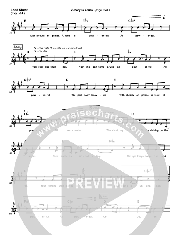 Victory Is Yours Lead Sheet (Melody) (Bethel Music / Bethany Wohrle)