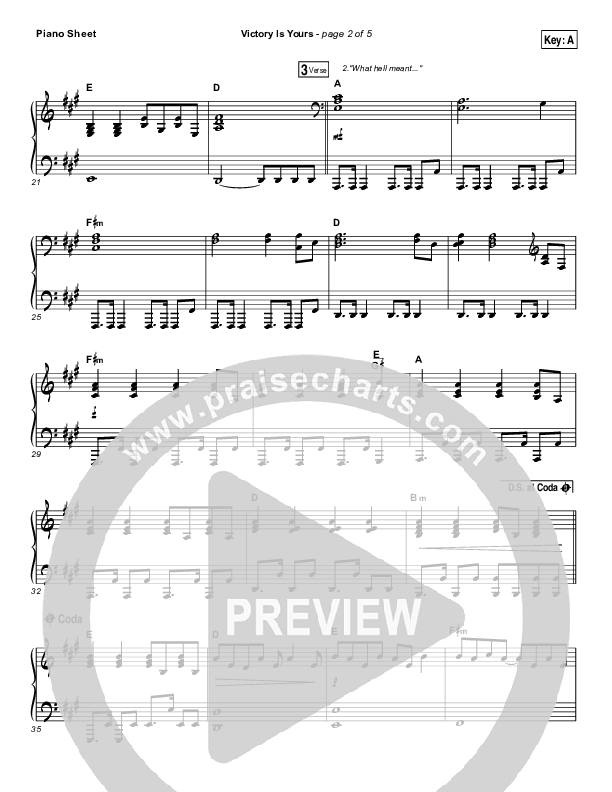 Victory Is Yours Piano Sheet (Bethel Music / Bethany Wohrle)