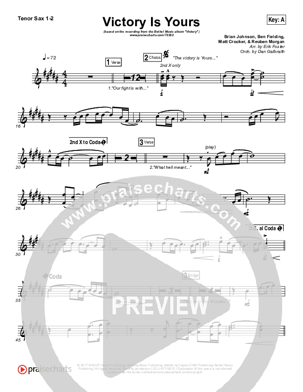 Victory Is Yours Tenor Sax 1/2 (Bethel Music / Bethany Wohrle)