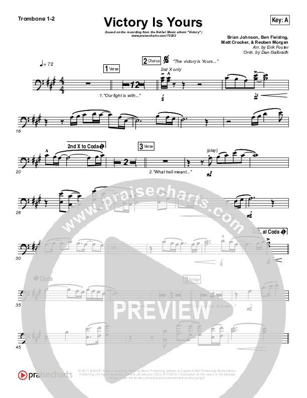 Victory Is Yours Trombone 1/2 (Bethel Music / Bethany Wohrle)