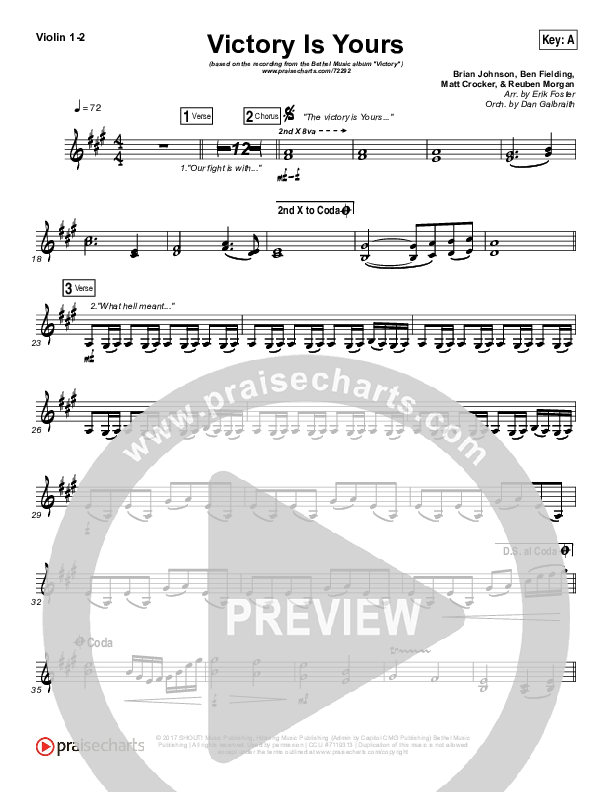 Victory Is Yours Violin 1/2 (Bethel Music / Bethany Wohrle)