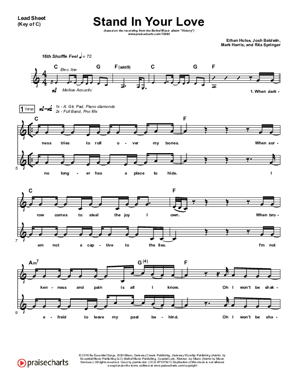 Stand In Your Love Lead Sheet (Melody) (Bethel Music / Josh Baldwin)