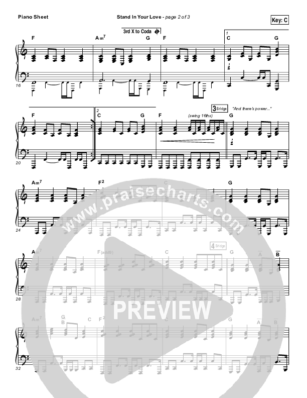 Stand In Your Love Piano Sheet (Bethel Music / Josh Baldwin)