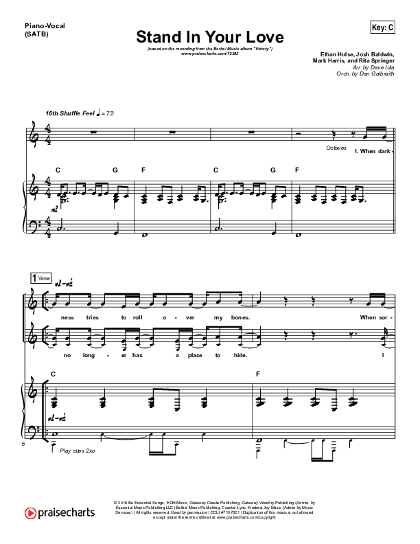 Stand In Your Love Piano/Vocal (SATB) (Bethel Music / Josh Baldwin)