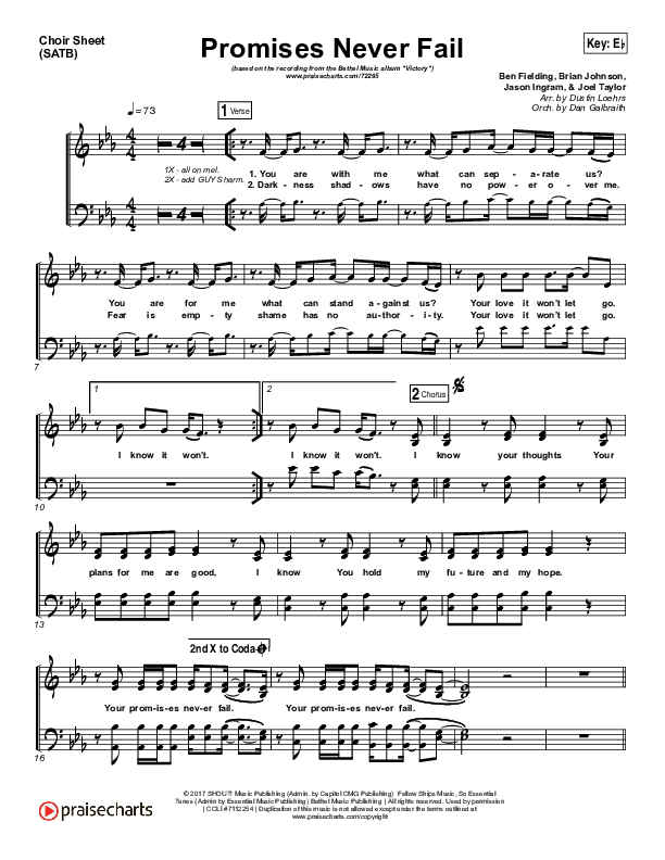 Promises Never Fail Choir Sheet (SATB) (Bethel Music / Emmy Rose)