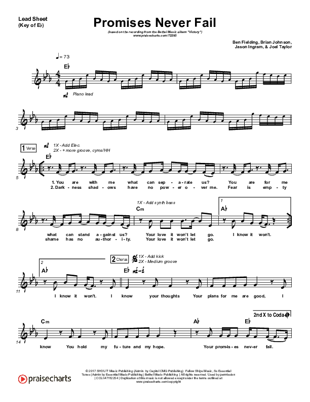 Promises Never Fail Lead Sheet (Melody) (Bethel Music / Emmy Rose)