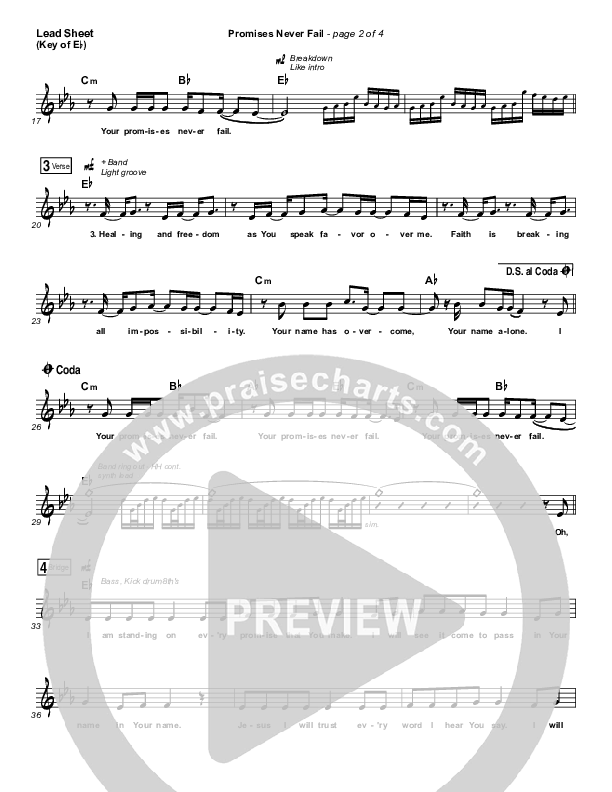 Promises Never Fail Lead Sheet (Melody) (Bethel Music / Emmy Rose)