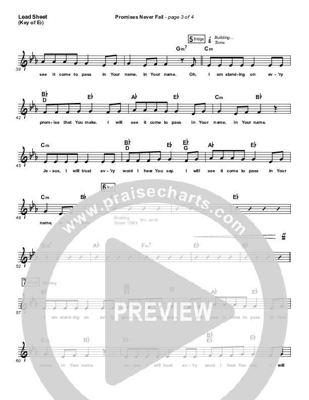 Promises Never Fail Lead Sheet (Melody) (Bethel Music / Emmy Rose)
