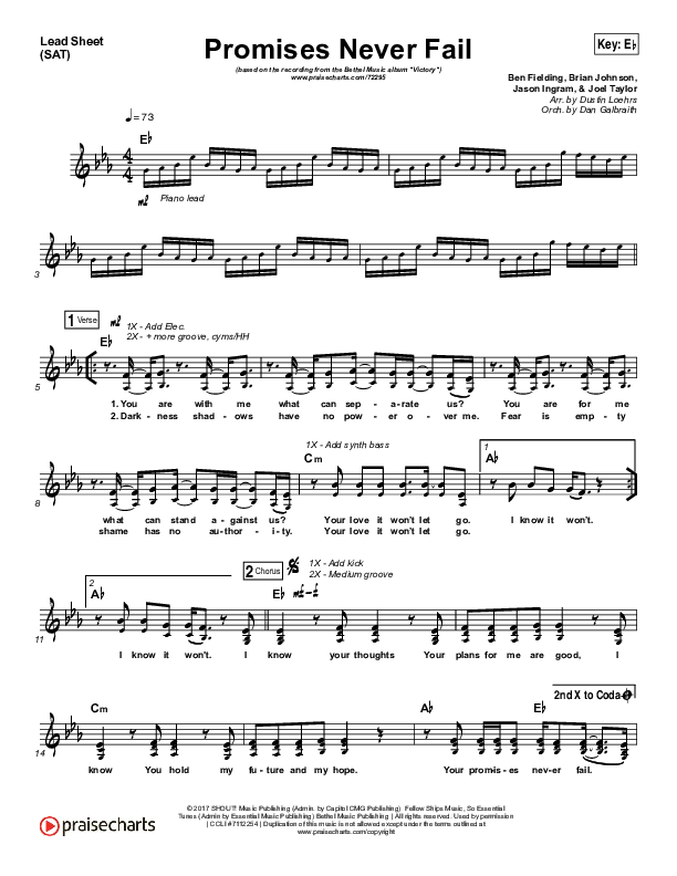 Promises Never Fail Lead Sheet (SAT) (Bethel Music / Emmy Rose)
