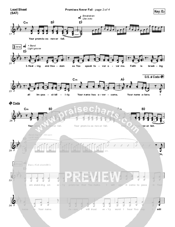 Promises Never Fail Lead Sheet (SAT) (Bethel Music / Emmy Rose)