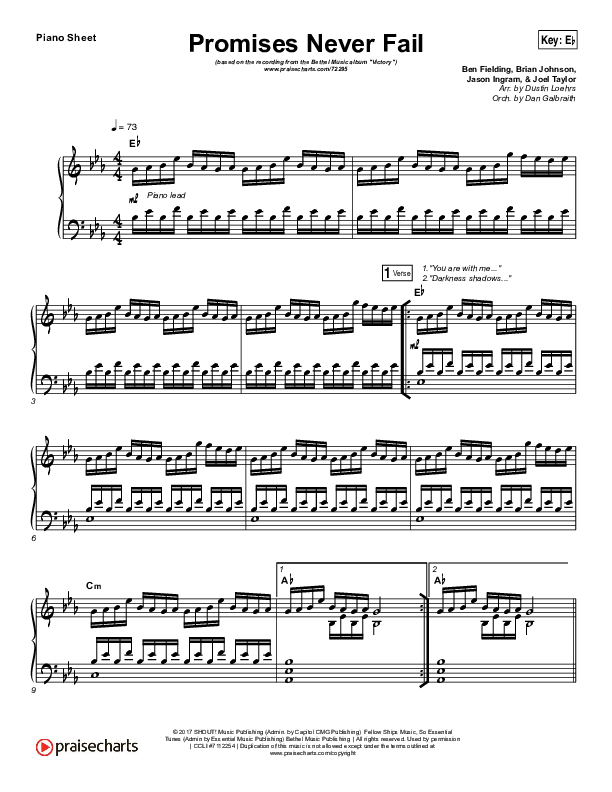 Promises Never Fail Piano Sheet (Bethel Music / Emmy Rose)