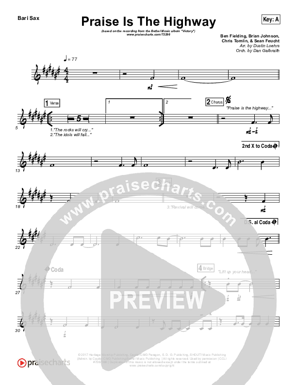 Praise Is The Highway Bari Sax (Bethel Music / Brian Johnson)