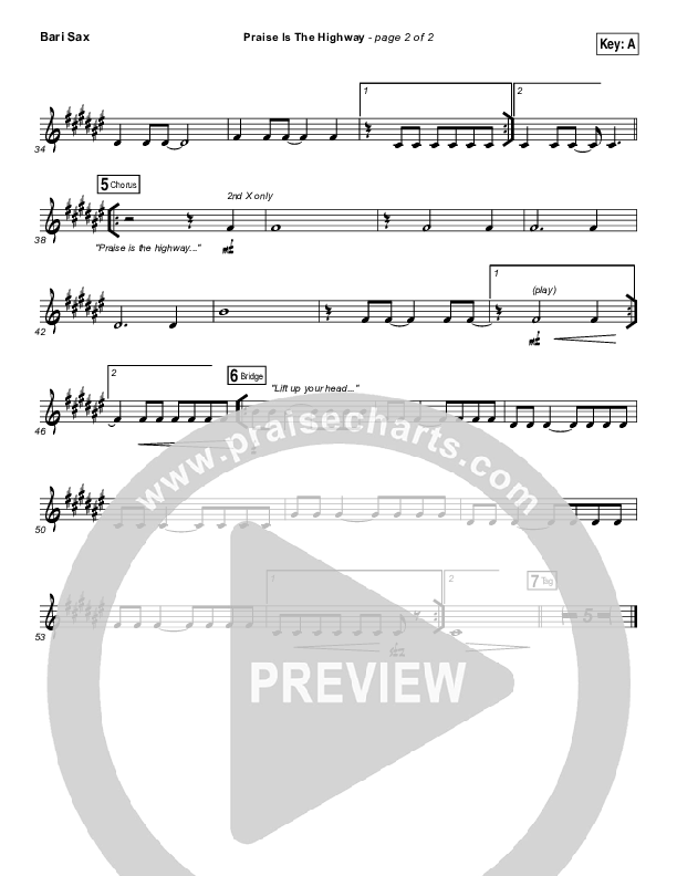 Praise Is The Highway Bari Sax (Bethel Music / Brian Johnson)