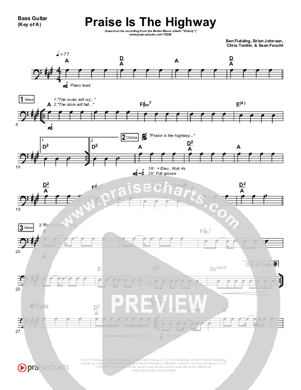 Praise Is The Highway Bass Guitar (Bethel Music / Brian Johnson)