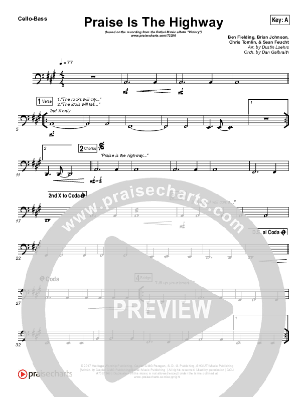 Praise Is The Highway Cello/Bass (Bethel Music / Brian Johnson)