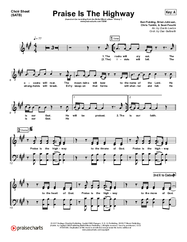 Praise Is The Highway Choir Sheet (SATB) (Bethel Music / Brian Johnson)
