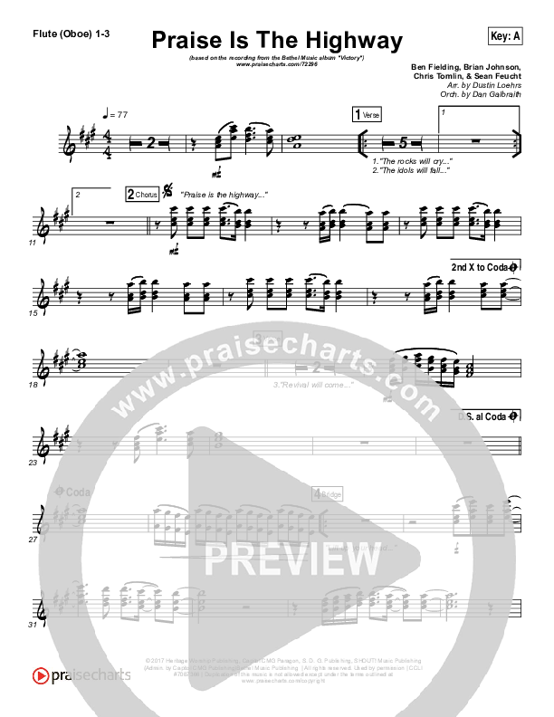 Praise Is The Highway Flute/Oboe 1/2/3 (Bethel Music / Brian Johnson)