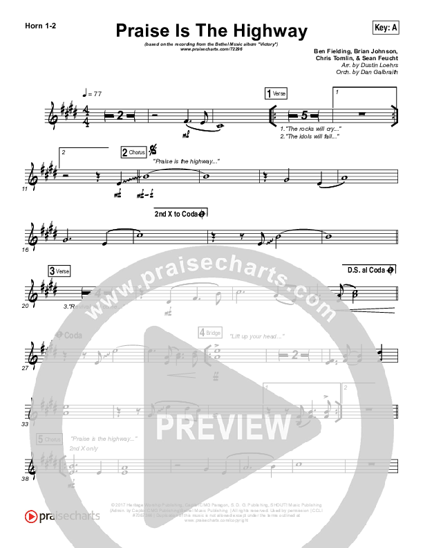 Praise Is The Highway French Horn 1/2 (Bethel Music / Brian Johnson)