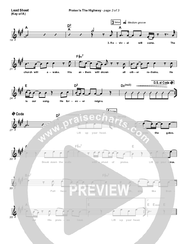 Praise Is The Highway Lead Sheet (Melody) (Bethel Music / Brian Johnson)