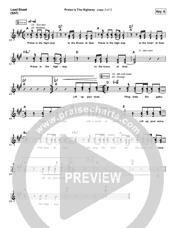 Praise Is The Highway Lead Sheet (SAT) (Bethel Music / Brian Johnson)