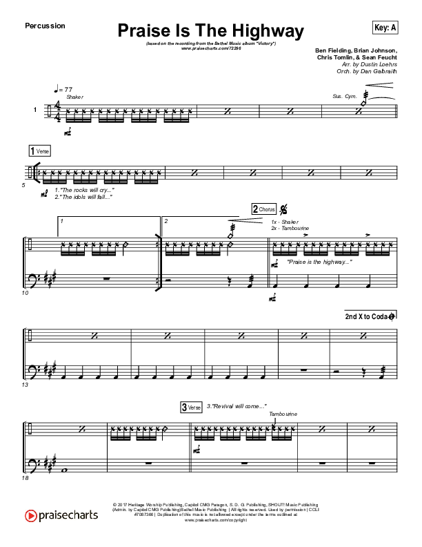 Praise Is The Highway Percussion (Bethel Music / Brian Johnson)