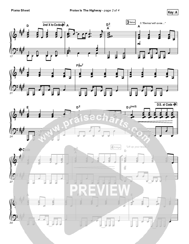 Praise Is The Highway Piano Sheet (Bethel Music / Brian Johnson)