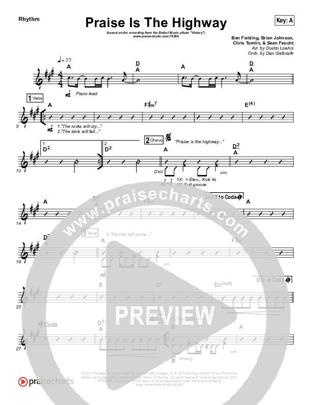 Praise Is The Highway Rhythm Chart (Bethel Music / Brian Johnson)