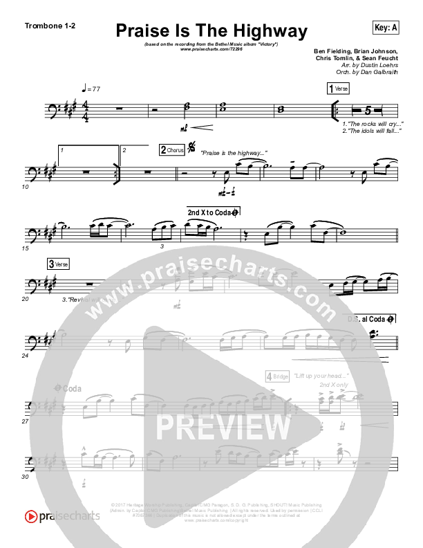 Praise Is The Highway Trombone 1/2 (Bethel Music / Brian Johnson)