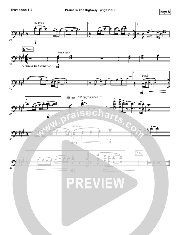Praise Is The Highway Trombone 1/2 (Bethel Music / Brian Johnson)