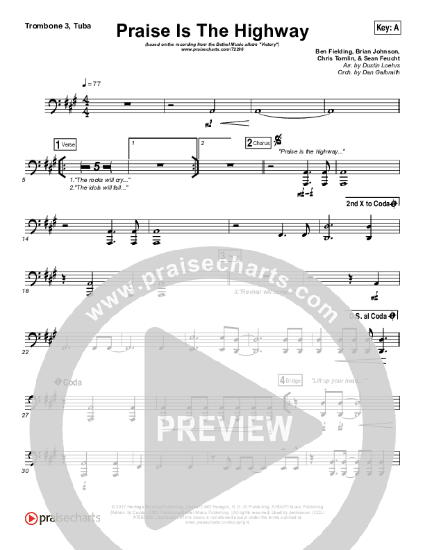 Praise Is The Highway Trombone 3/Tuba (Bethel Music / Brian Johnson)