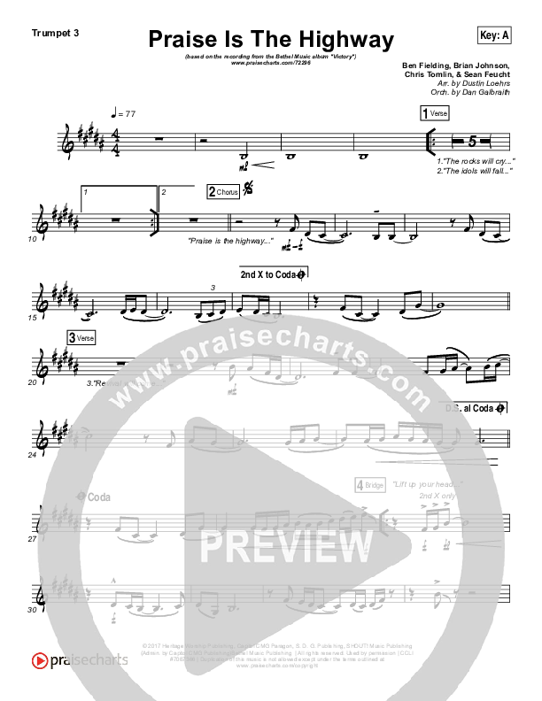Praise Is The Highway Trumpet 3 (Bethel Music / Brian Johnson)