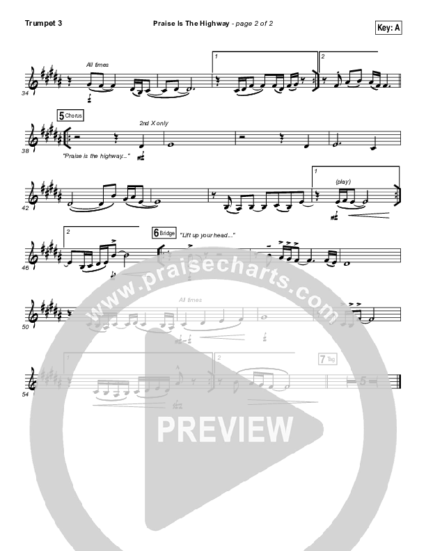 Praise Is The Highway Trumpet 3 (Bethel Music / Brian Johnson)