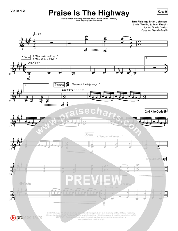Praise Is The Highway Violin 1/2 (Bethel Music / Brian Johnson)