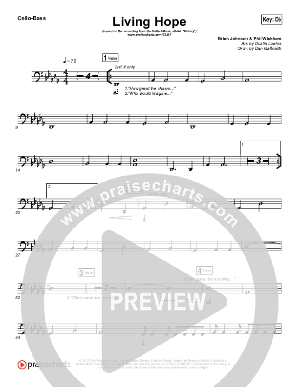 Living Hope Cello/Bass (Bethel Music / Brian Johnson / Jenn Johnson)