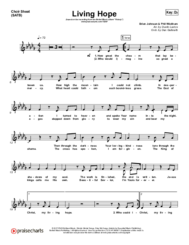 Living Hope Choir Sheet (SATB) (Bethel Music / Brian Johnson / Jenn Johnson)