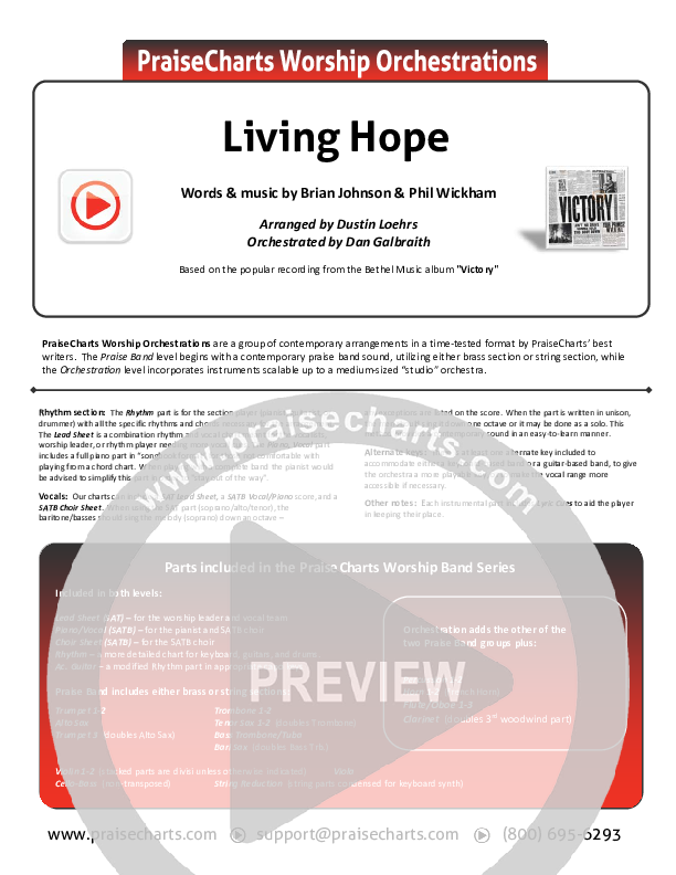 Living Hope Cover Sheet (Bethel Music / Brian Johnson / Jenn Johnson)