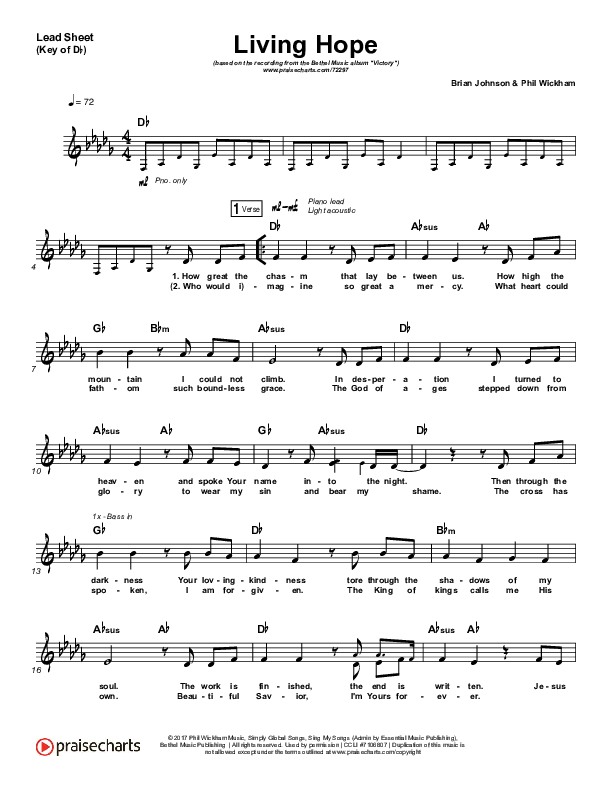 Living Hope Lead Sheet (Melody) (Bethel Music / Brian Johnson / Jenn Johnson)