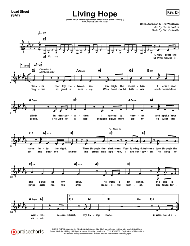 Living Hope Lead Sheet (SAT) (Bethel Music / Brian Johnson / Jenn Johnson)