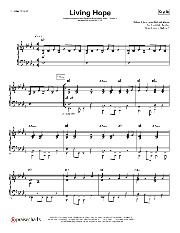 Living Hope Piano Sheet (Bethel Music / Brian Johnson / Jenn Johnson)