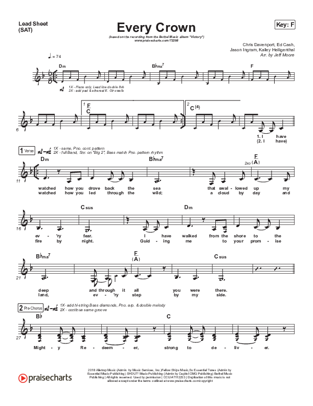 Every Crown Lead Sheet (SAT) (Bethel Music / kalley)