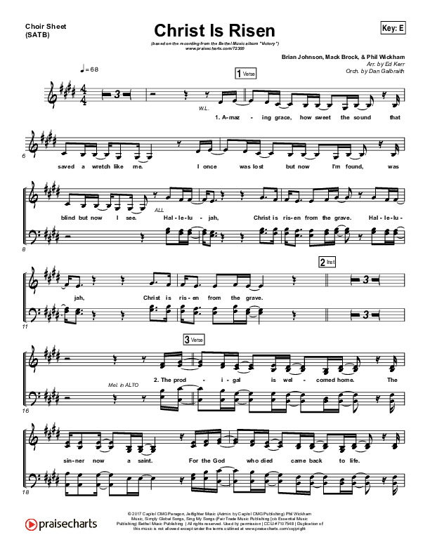 Christ Is Risen Choir Sheet (SATB) (Bethel Music / Hunter Thompson)