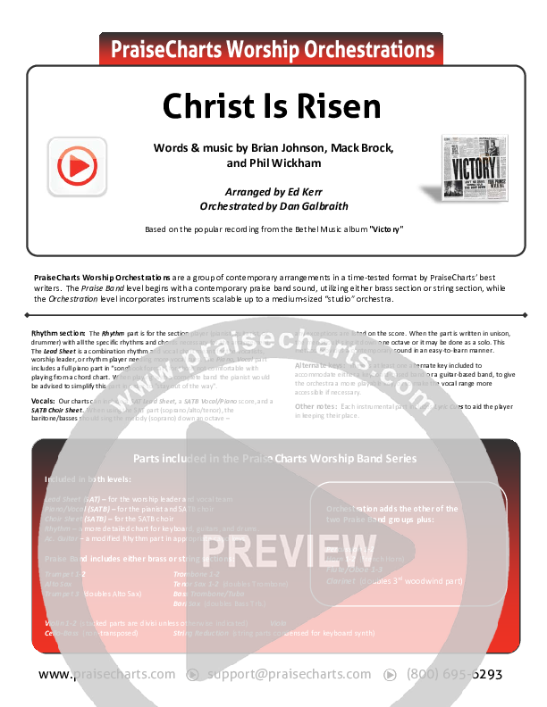 Christ Is Risen Cover Sheet (Bethel Music / Hunter Thompson)